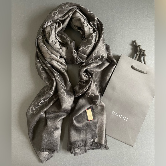 Gucci Accessories Authentic Gucci Gg Jacquard Woolsilk Shawlscarf